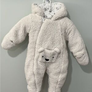 3-6m Cozy White Bear Hooded Baby Winter Onsie